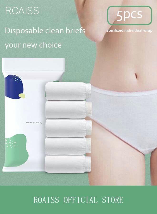 5 Pack Set Women's Disposable Briefs Pregnant Confinement Postpartum Sterile High Stretch Panties Mid-waist Hygiene Soft Underpants Individual Package Underwear White