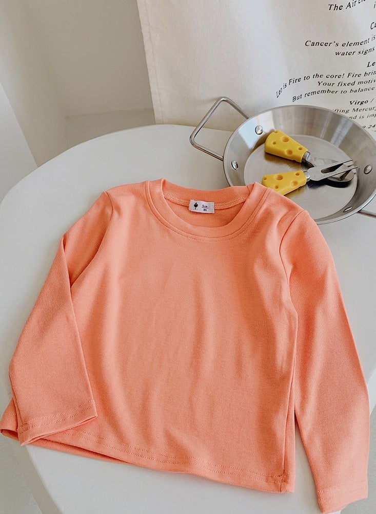 Kid's Solid Color Crew Neck Long Sleeve Tees Cotton Basic Base T-Shirt Orange