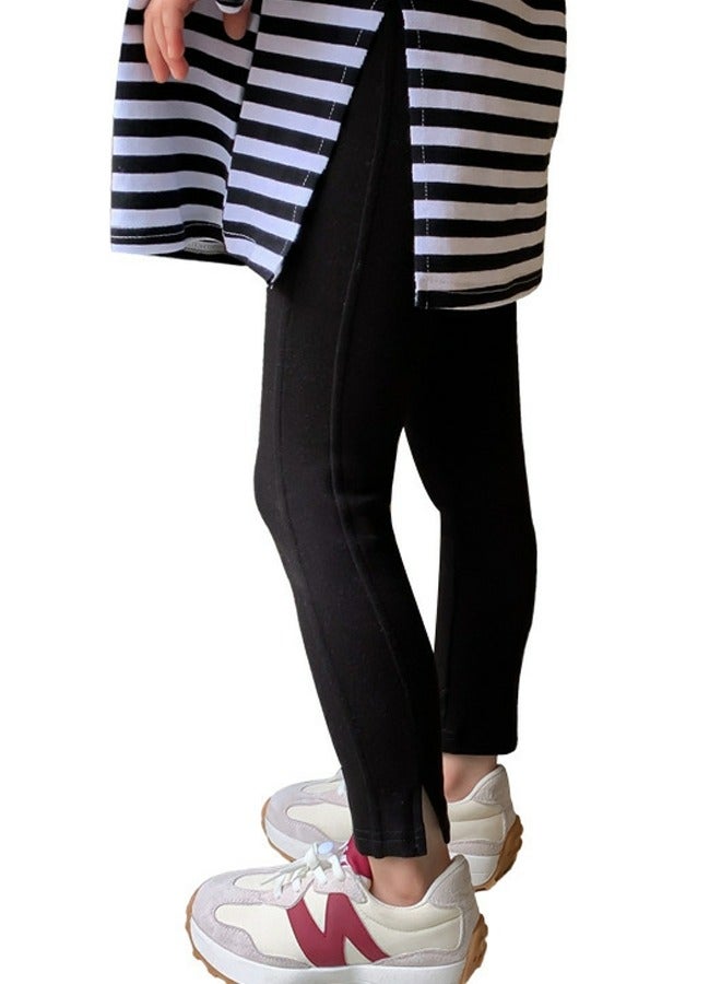 Girls Solid Color Legging Side Slit Tights Bottom Pants Black