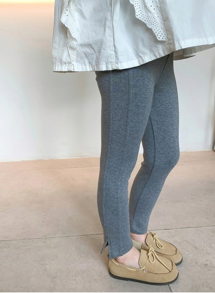Girls Solid Color Legging Side Slit Tights Bottom Pants Dark Gray