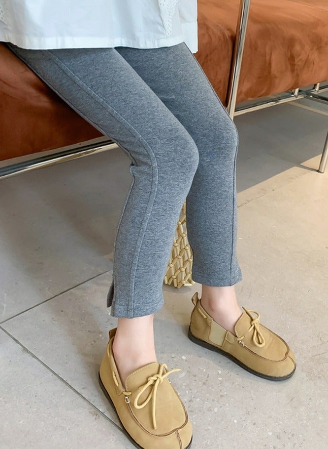 Girls Solid Color Legging Side Slit Tights Bottom Pants Dark Gray