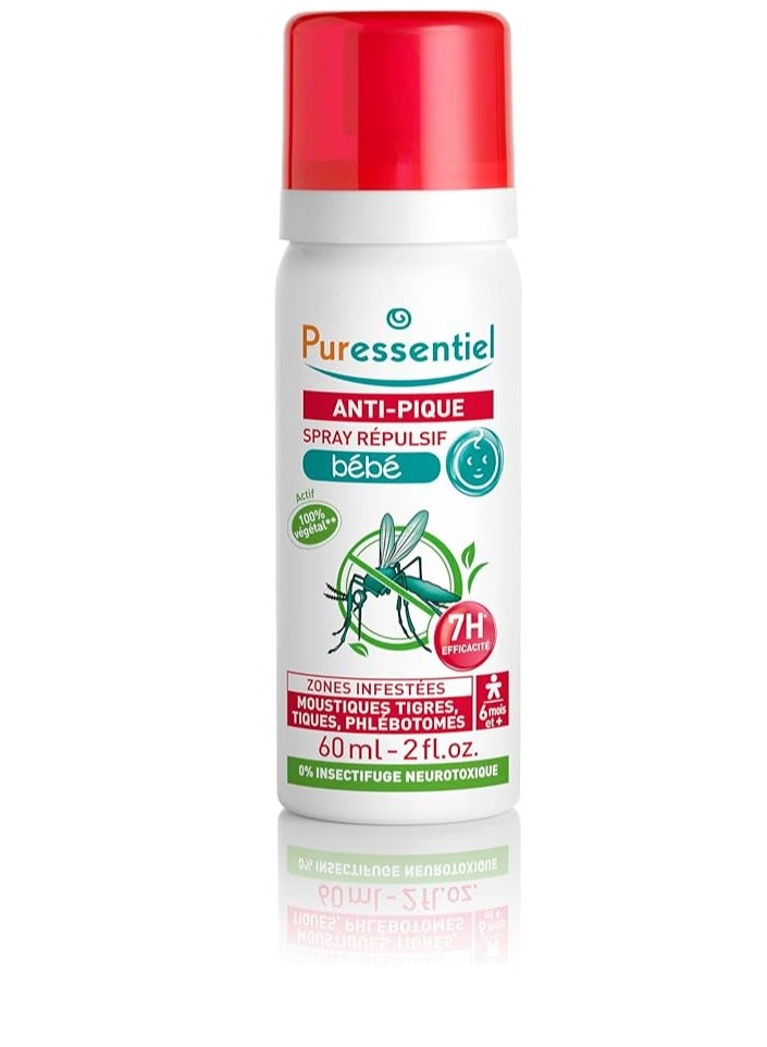 Puressentiel Baby Anti Sting Repellent Spray 60ml Insect Repellent for Babies Mosquitoes Biting Insects 7H Efficacy Plant Based Formula