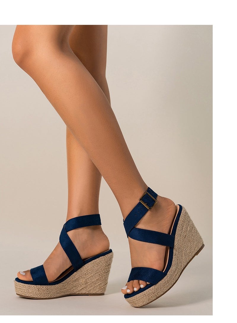 Summer High Heels With Open-Toed Wedge Sandals Blue