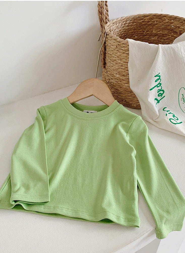 Kid's Solid Color Crew Neck Long Sleeve Tees Cotton Basic Base T-Shirt Lemon Green