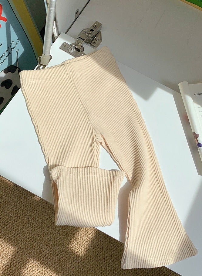 Girl's Solid Color Bell Bottoms Elastic Waist Flared Pants Beige