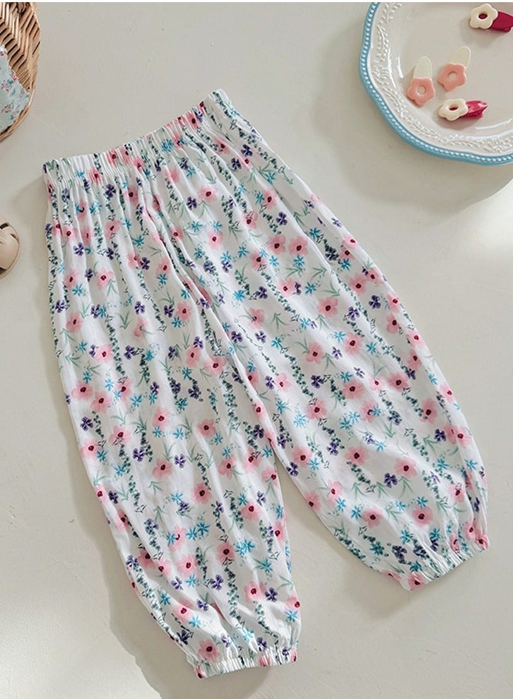 Girls' Printed Elastic Waist Loose Wide Leg Pants