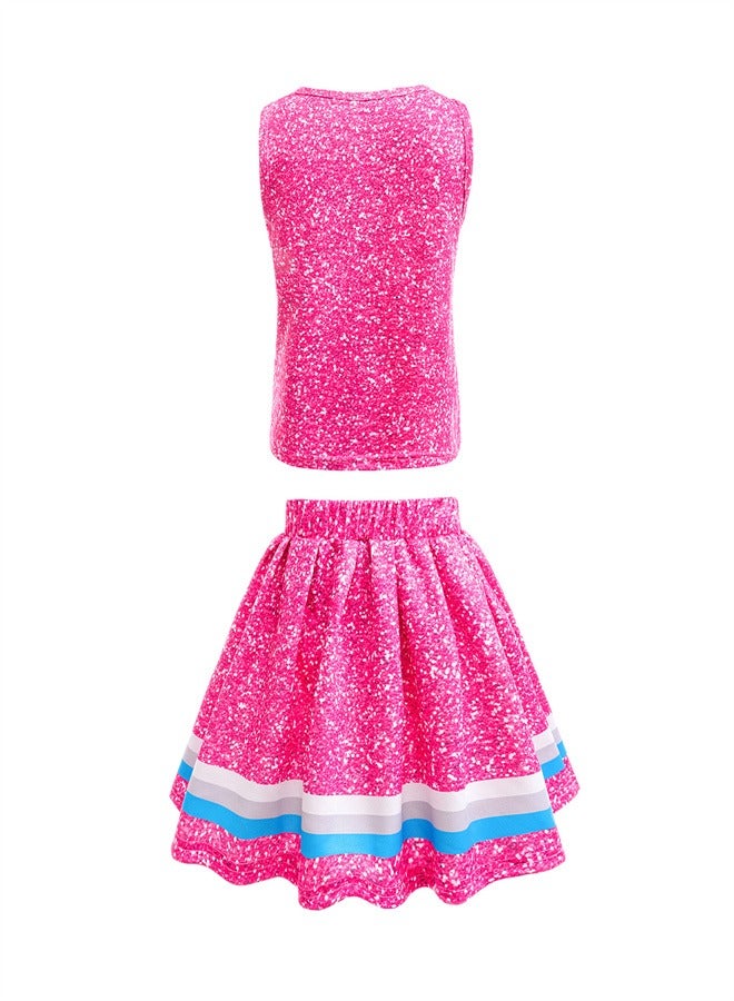 Girl's Barbie Set Festival Two Piece Set Short Skirt Rose red.