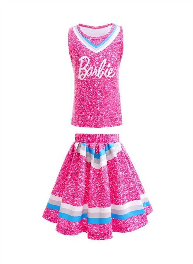 Girl's Barbie Set Festival Two Piece Set Short Skirt Rose red.