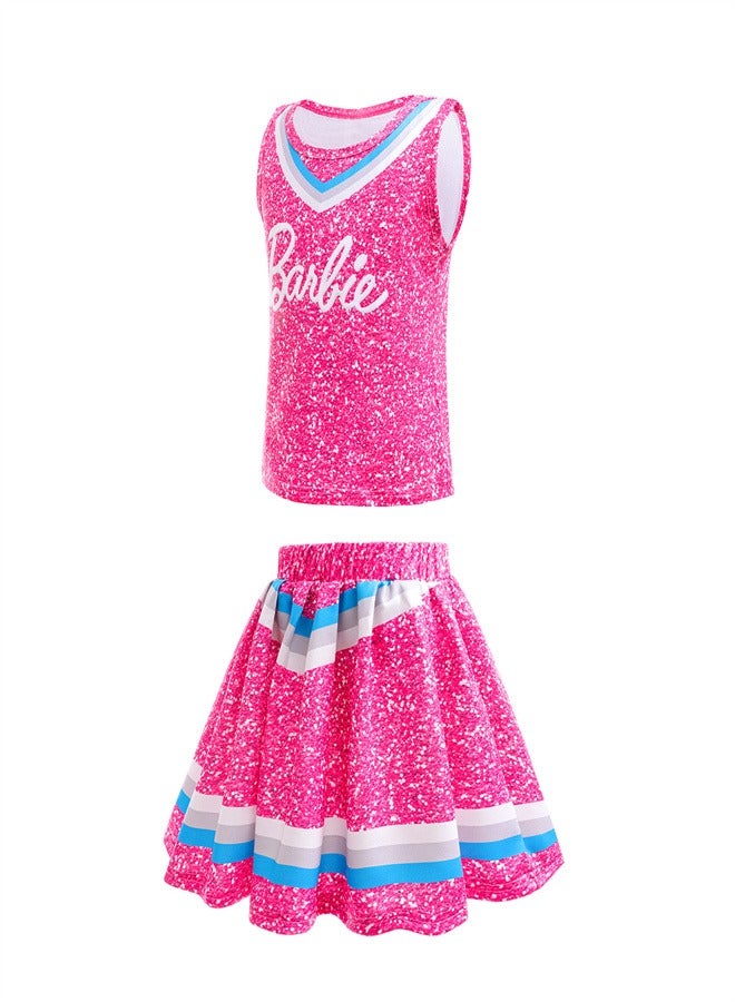 Girl's Barbie Set Festival Two Piece Set Short Skirt Rose red.