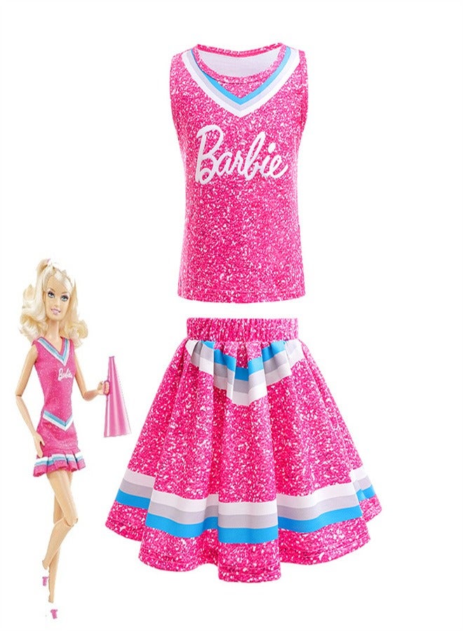 Girl's Barbie Set Festival Two Piece Set Short Skirt Rose red.