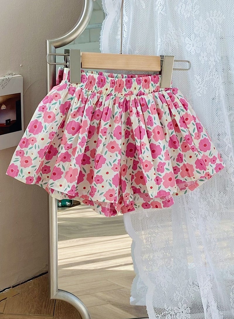 Girls Floral Printed Elastic Waist Shorts Summer Casual Wear