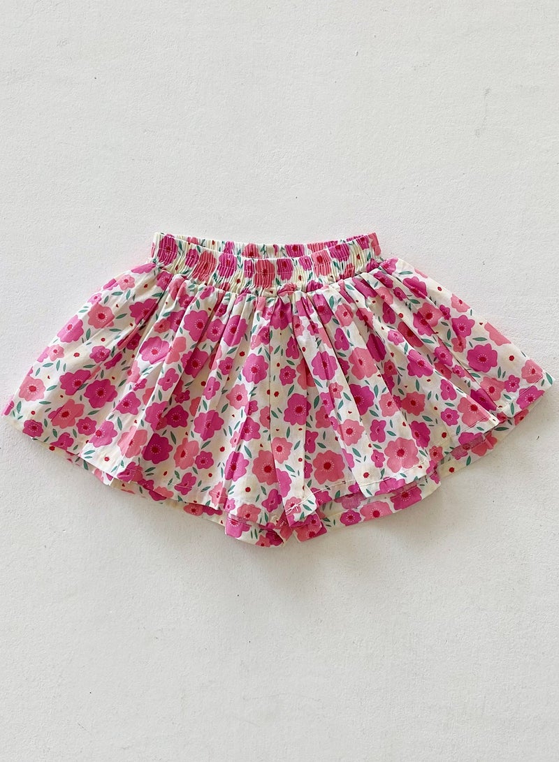 Girls Floral Printed Elastic Waist Shorts Summer Casual Wear