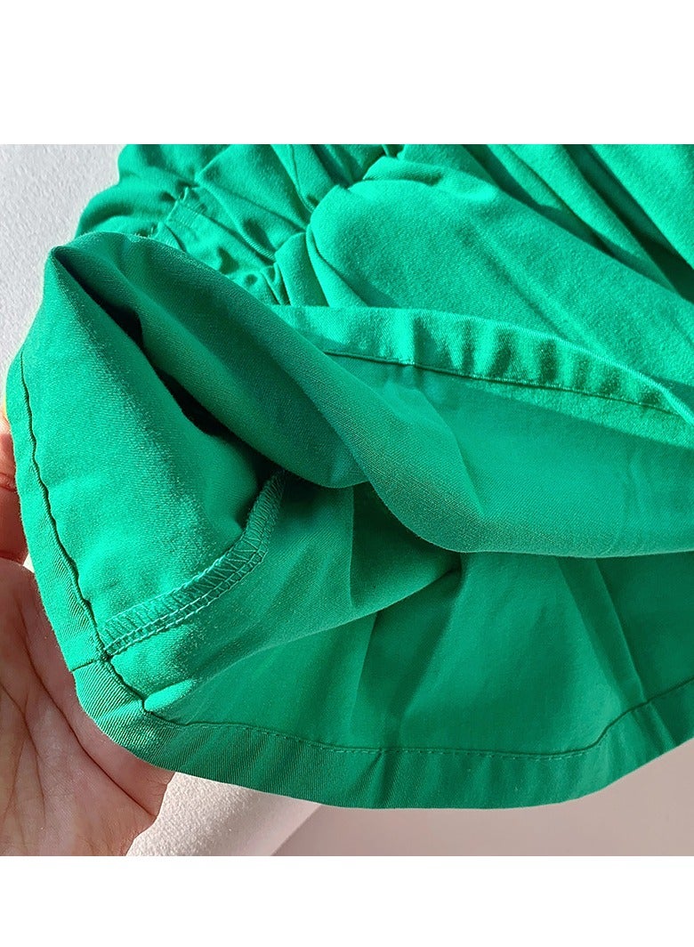 Girls Solid Color Elastic Waist Loose Shorts Summer Casual Wear Green