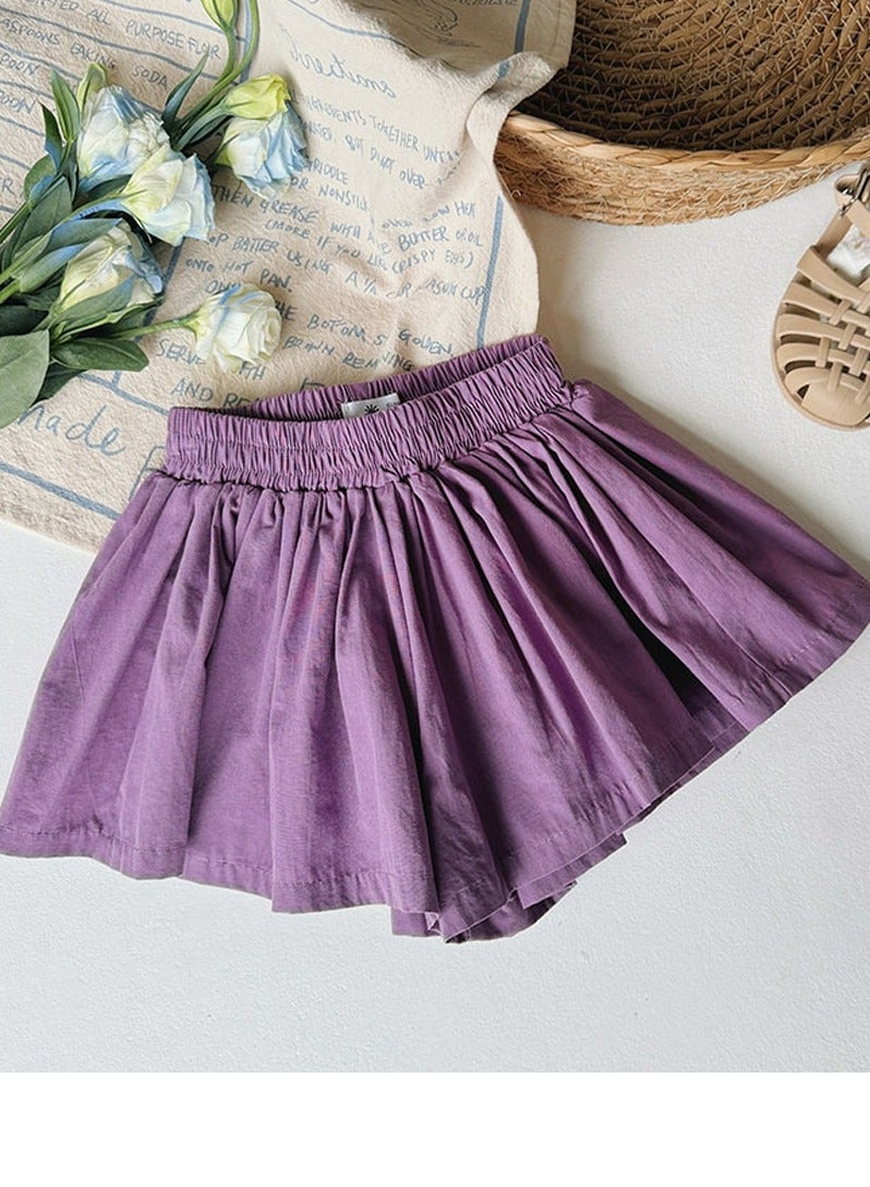 Girls Solid Color Elastic Waist Shorts Summer Casual Wear Purple