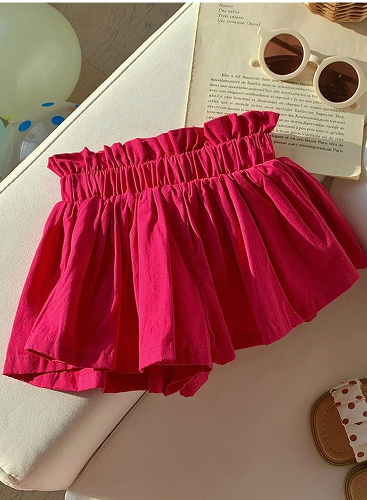 Girls Solid Color Elastic Waist Loose Shorts Summer Casual Wear Rose Pink