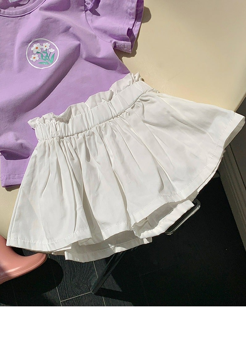 Girls Solid Color Elastic Waist Loose Shorts Summer Casual Wear White