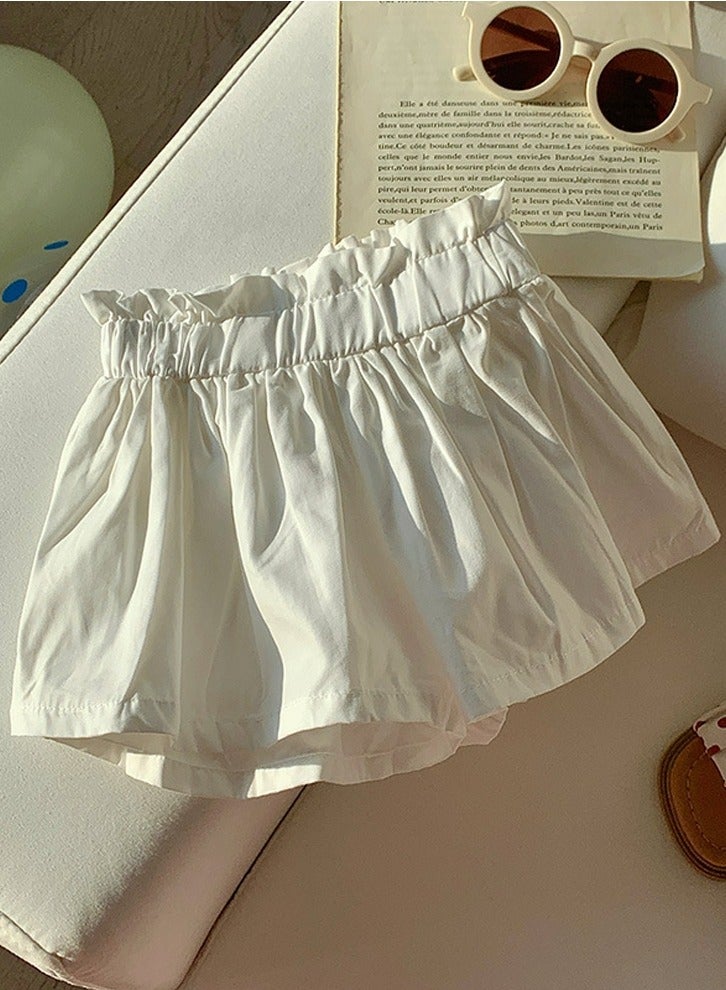 Girls Solid Color Elastic Waist Loose Shorts Summer Casual Wear White