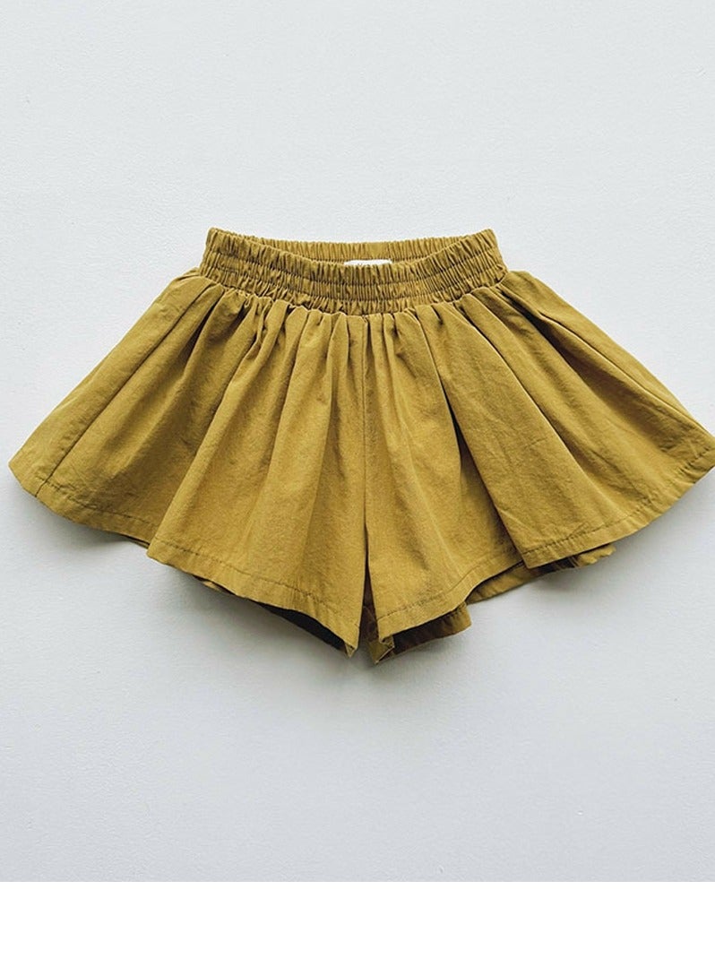 Girls Solid Color Elastic Waist Shorts Summer Casual Wear Khaki