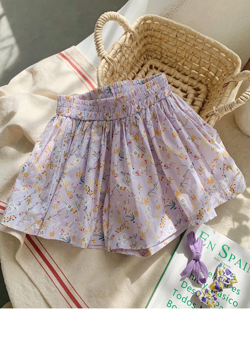 Girls Floral Printed Elastic Waist Shorts Summer Casual Wear