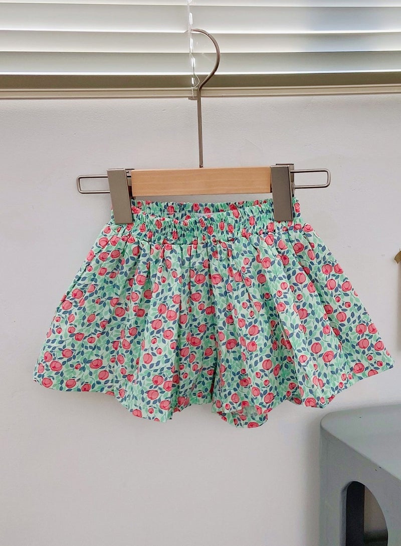 Girls Floral Printed Elastic Waist Shorts Summer Casual Wear