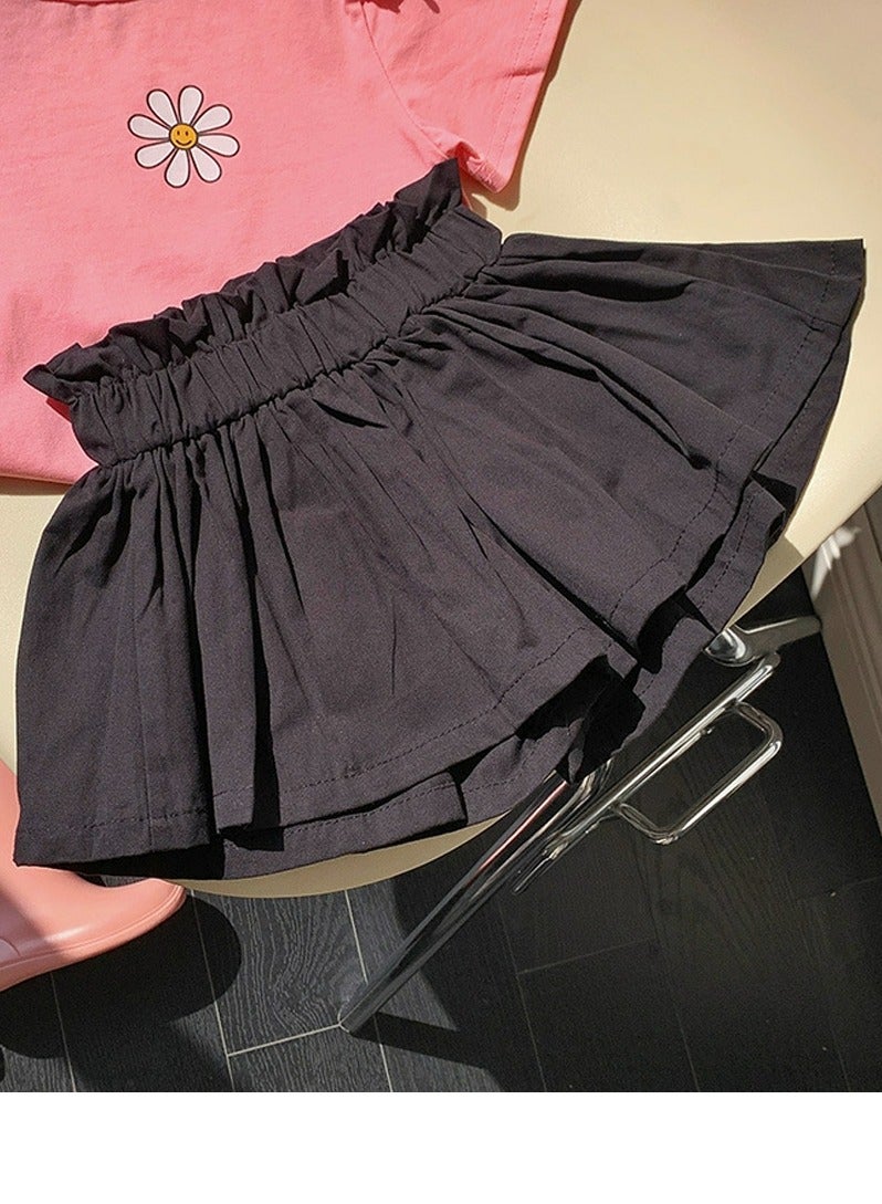 Girls Solid Color Elastic Waist Loose Shorts Summer Casual Wear Black