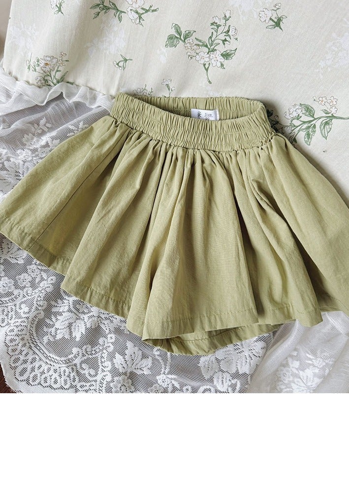 Girls Solid Color Elastic Waist Shorts Summer Casual Wear Light Green