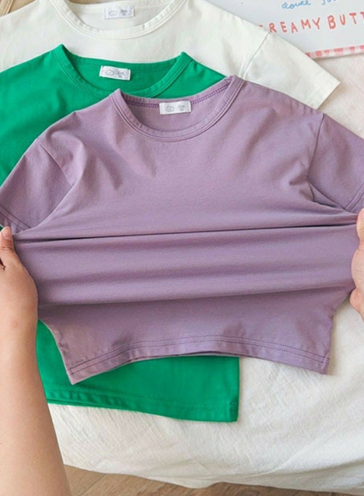 Kid's Solid Color Crew Neck T-Shirt Short Sleeve Tees Purple