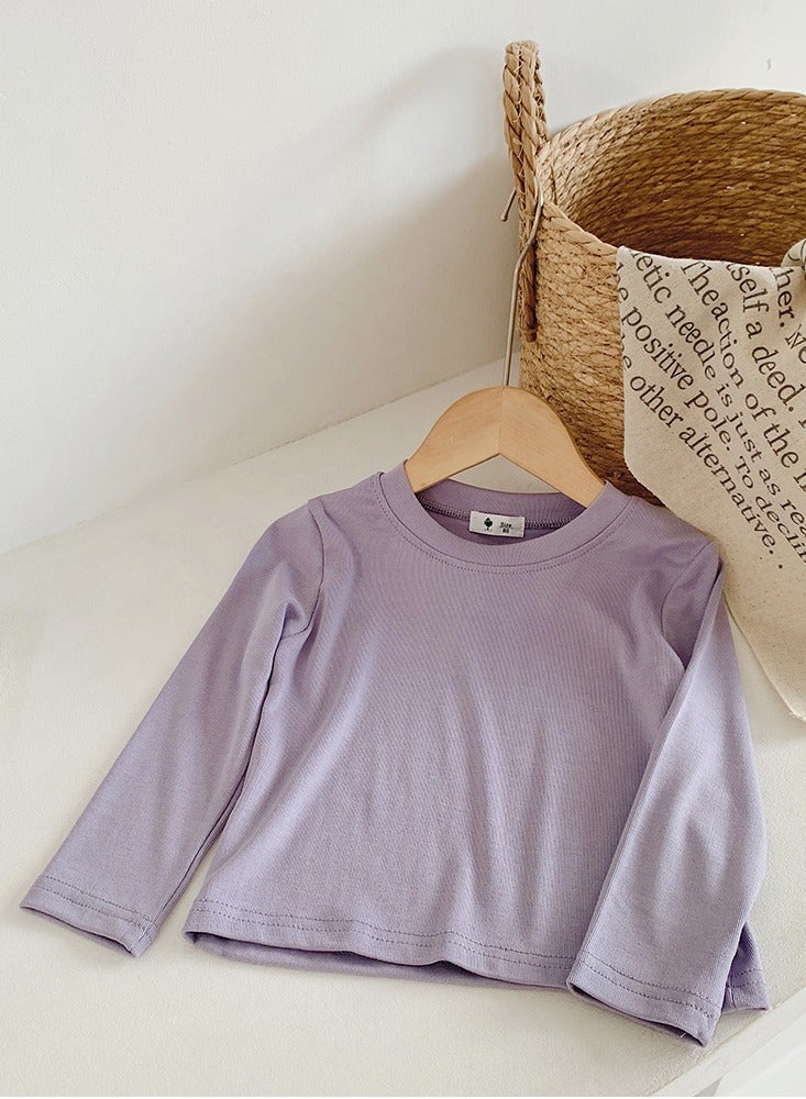 Kid's Solid Color Crew Neck Long Sleeve Tees Cotton Basic Base T-Shirt Purple