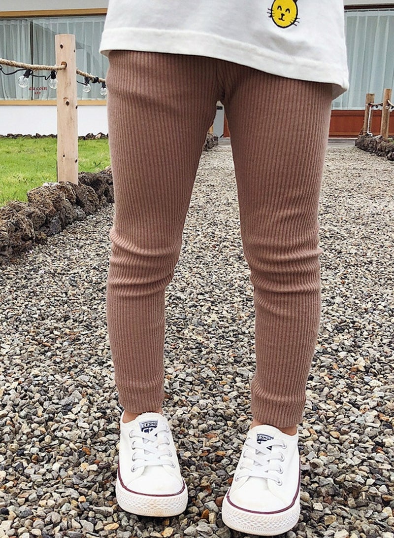 Girls Solid Color Legging Ribbed Knit Footless Tights Kid Basic Stocking  Dress Bottom Top Pants Brown