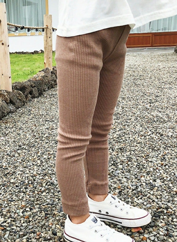 Girls Solid Color Legging Ribbed Knit Footless Tights Kid Basic Stocking  Dress Bottom Top Pants Brown