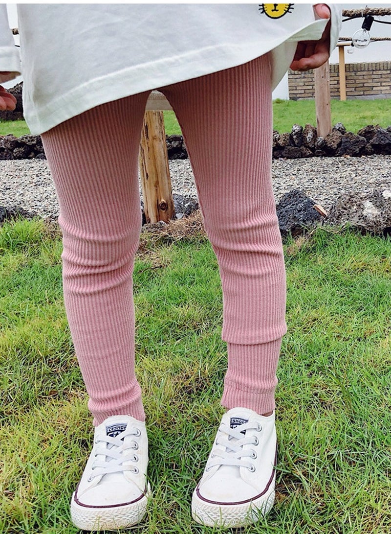 Girls Solid Color Legging Ribbed Knit Footless Tights Kid Basic Stocking  Dress Bottom Top Pants Pink