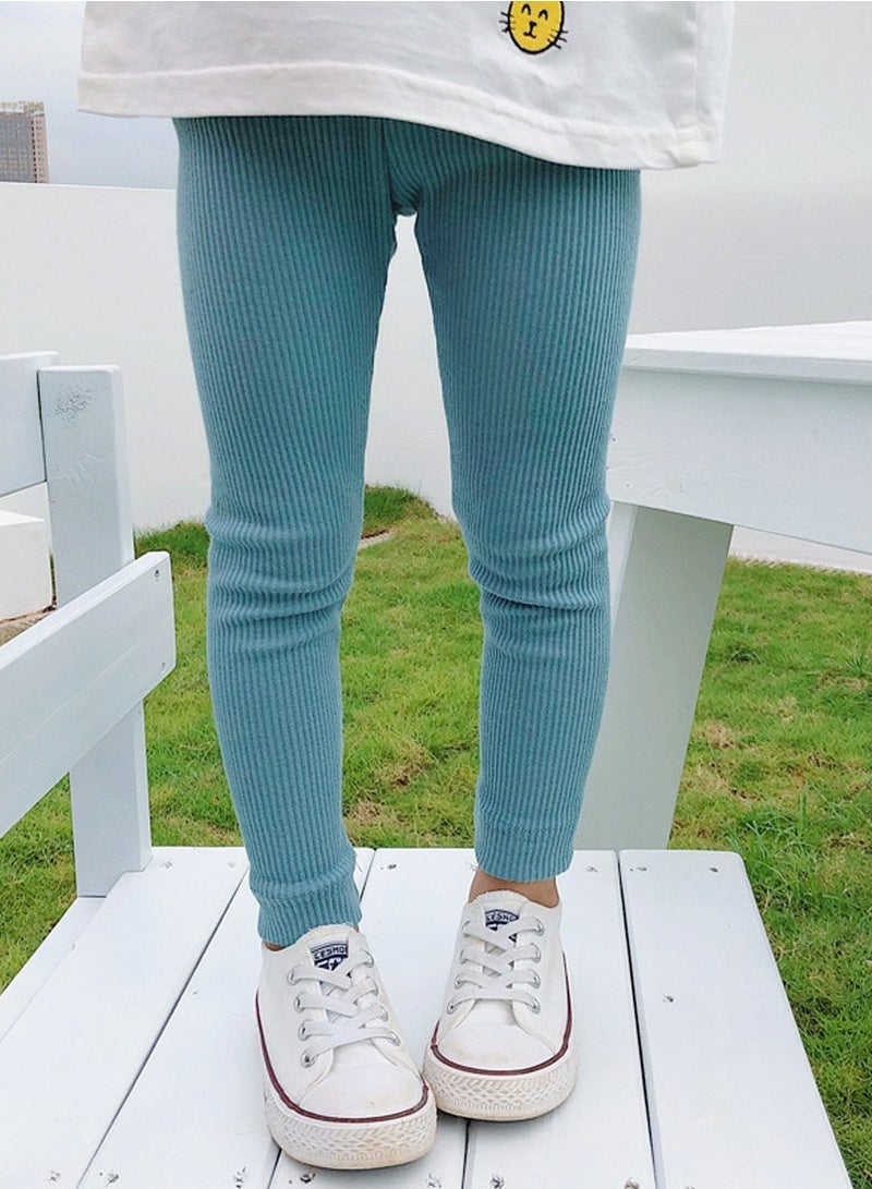 Girls Solid Color Legging Ribbed Knit Footless Tights Kid Basic Stocking  Dress Bottom Top Pants Dusty Blue