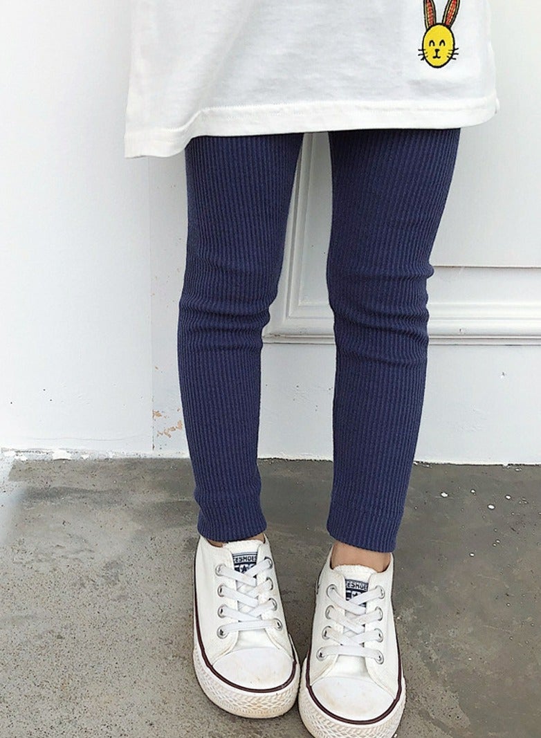 Girls Solid Color Legging Ribbed Knit Footless Tights Kid Basic Stocking  Dress Bottom Top Pants Navy Blue