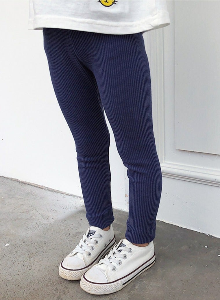 Girls Solid Color Legging Ribbed Knit Footless Tights Kid Basic Stocking  Dress Bottom Top Pants Navy Blue