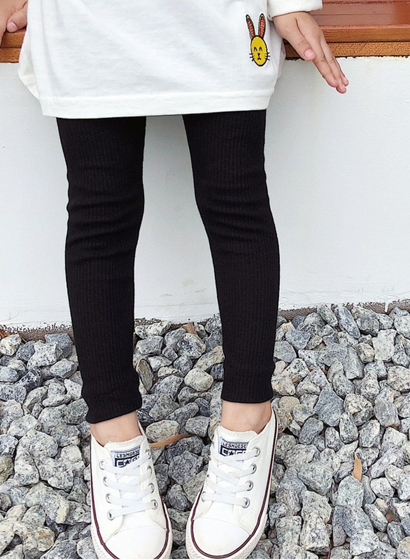 Girls Solid Color Legging Ribbed Knit Footless Tights Kid Basic Stocking  Dress Bottom Top Pants Black