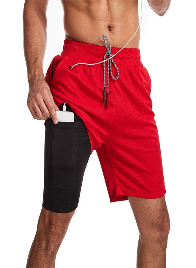 Men's 2-in-1 Quick Drying Casual Fitness Shorts Red