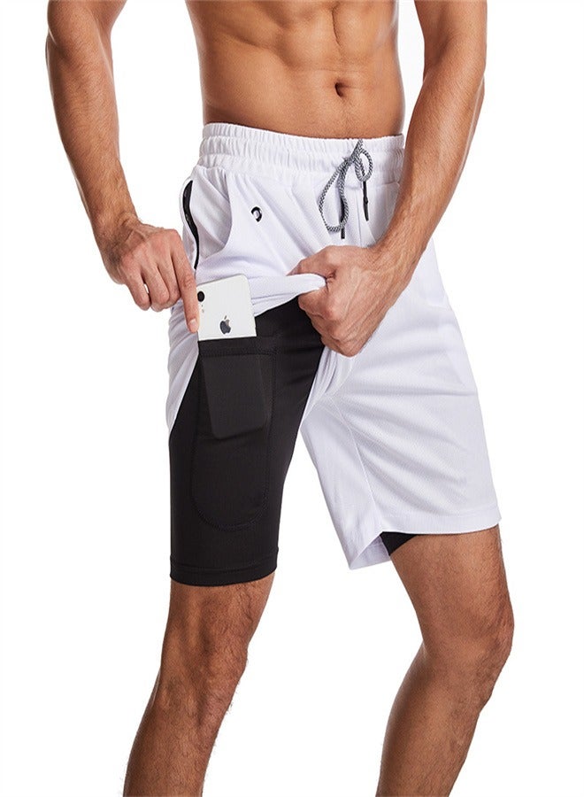 Men's 2-in-1 Quick Drying Casual Fitness Shorts White