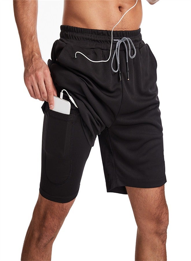 Men's 2-in-1 Quick Drying Casual Fitness Shorts Black