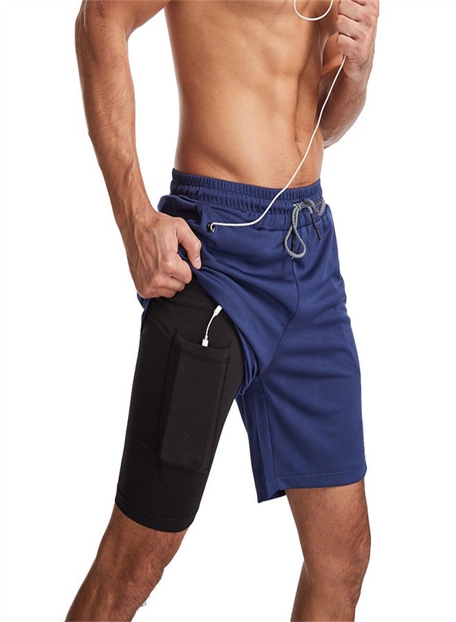 Men's 2-in-1 Quick Drying Casual Fitness Shorts Navy Blue