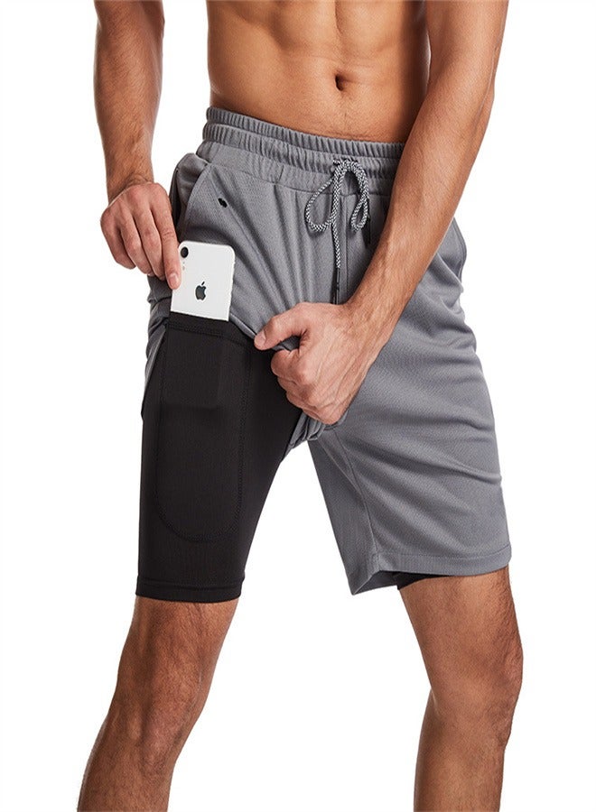 Men's 2-in-1 Quick Drying Casual Fitness Shorts Grey