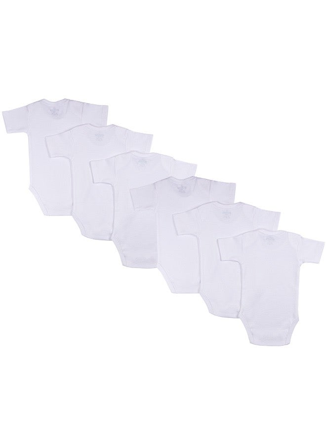 100% Super Combed Cotton, Short Sleeves Romper/Bodysuit, For New Born To 24Months, Set Of 6 - White