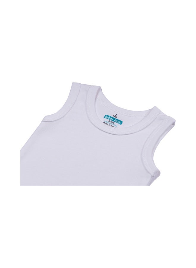 100% Super Combed Cotton, Sleeveless Romper/Bodysuit, For New Born To 24Months, Set Of 6 - White
