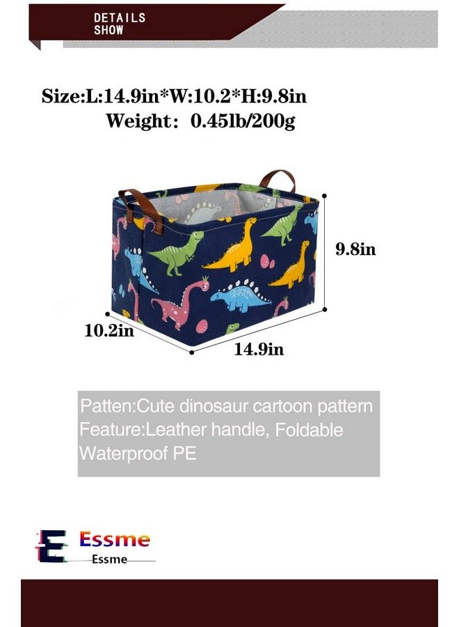Dinosaur Basketdinosaur Storage Box Dinosaur Baskets For Boys Toy Bin With Handles Baby Boy Basket For Dinosaur Room Decor Clothesbooks.(Navy Blue Dinosaurs)