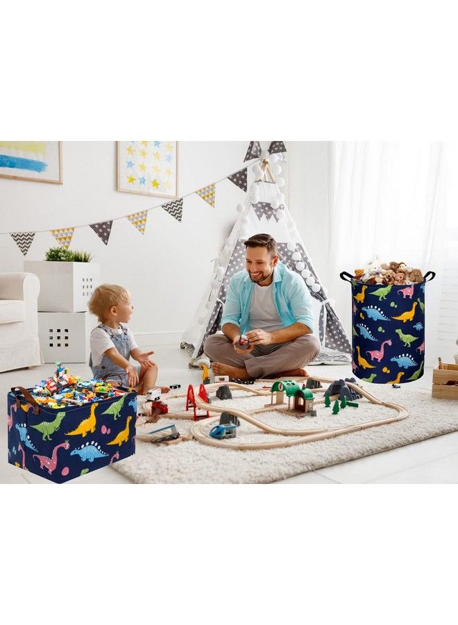 Dinosaur Basketdinosaur Storage Box Dinosaur Baskets For Boys Toy Bin With Handles Baby Boy Basket For Dinosaur Room Decor Clothesbooks.(Navy Blue Dinosaurs)
