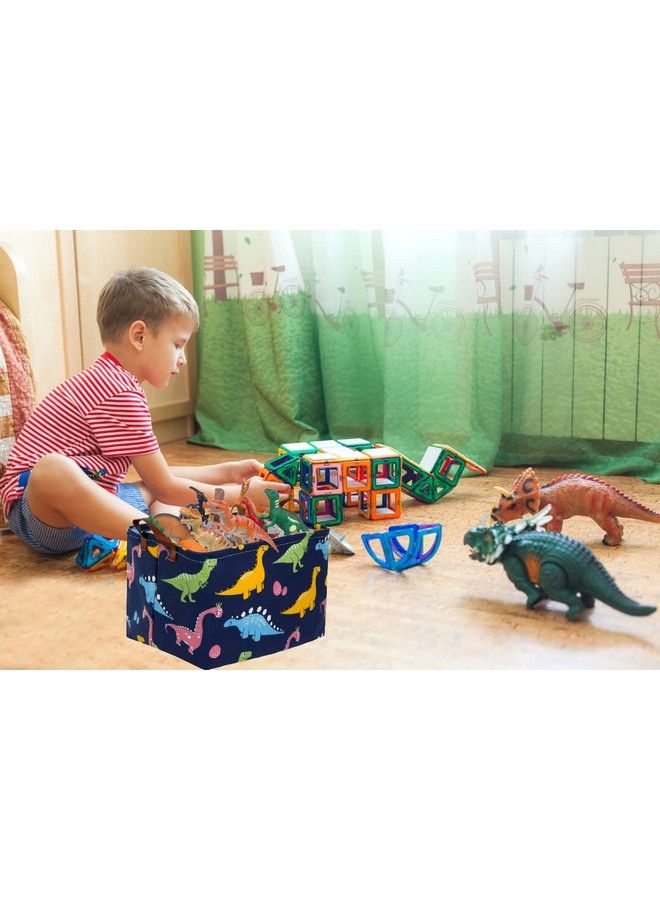 Dinosaur Basketdinosaur Storage Box Dinosaur Baskets For Boys Toy Bin With Handles Baby Boy Basket For Dinosaur Room Decor Clothesbooks.(Navy Blue Dinosaurs)