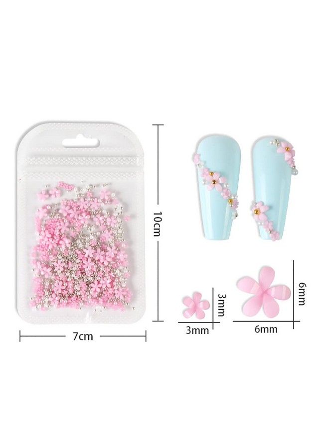 5 Bags 3D Flowers For Nails Flower Nail Charms With Silver Caviar Beads For Acrylic Nail Rhinestone Decorations Flowers Nail Art Studs For Women Nail Art Craft Accessories With Pickup Pencil