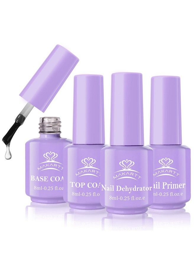 Gel Nail Polish Gel Top Coat & Base Coat Set With Nail Primer And Nail Prep Dehydrator(8Ml)