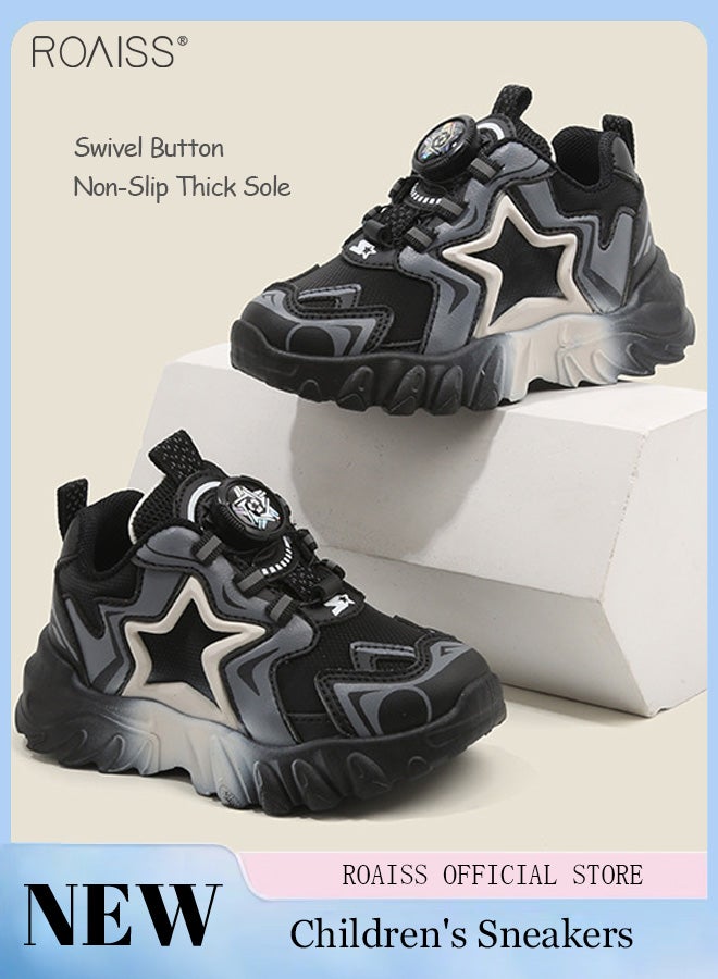 Kids Unisex Casual Sports Star Pattern Versatile Swivel Button Thick-Soled Sneakers