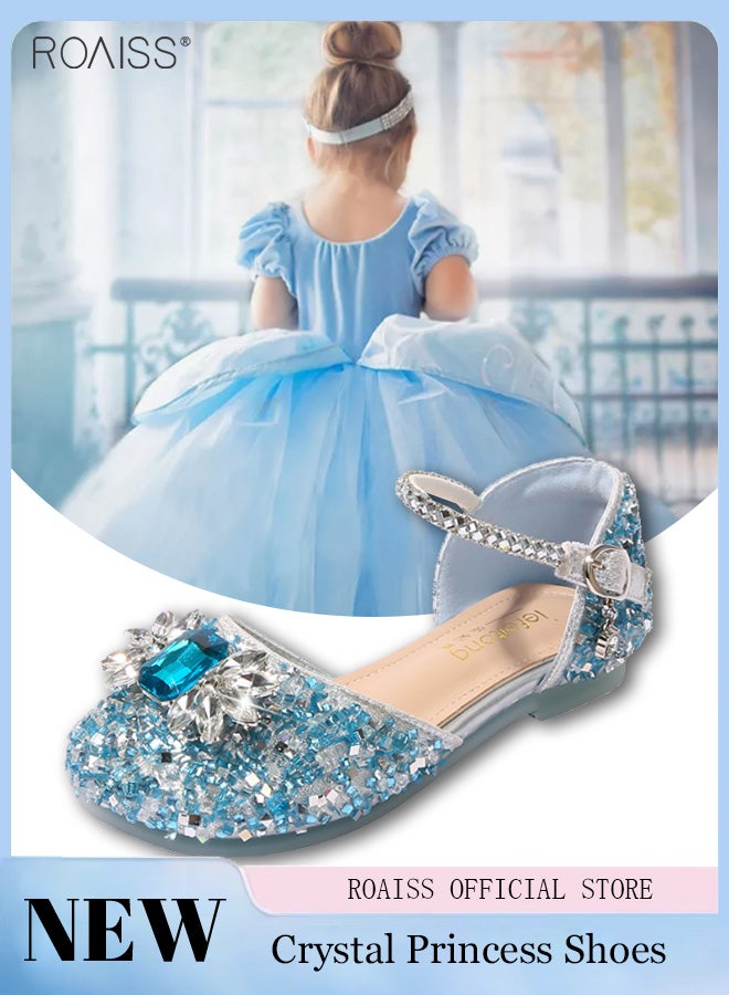 Girls Sandals Rhinestones Sequins Closed Toe Crystal Shoes Princess Shoes Bow Wedding Dress Shoes Toddler Girl Sandal