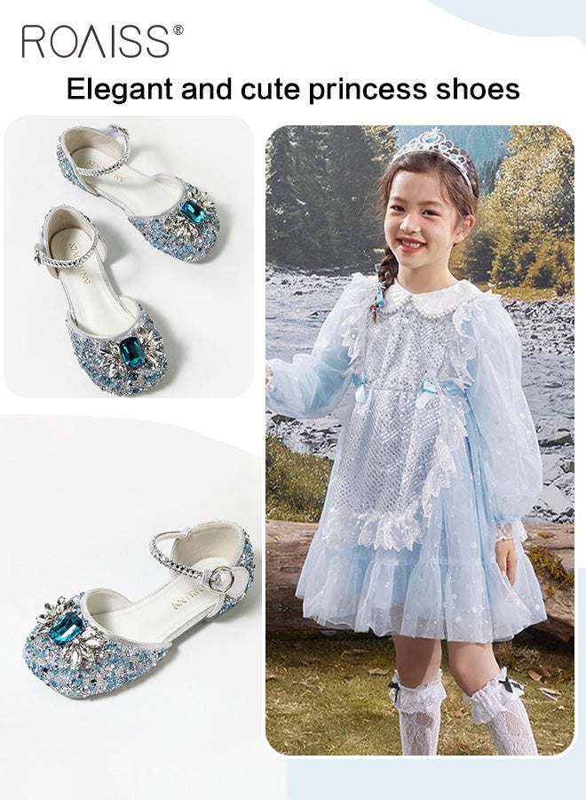 Girls Sandals Rhinestones Sequins Closed Toe Crystal Shoes Princess Shoes Bow Wedding Dress Shoes Toddler Girl Sandal